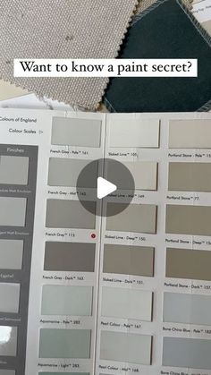 an open book with paint swatches on it and the words want to know a paint secret?