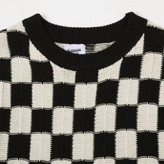 Checkered Knitted Sweater - h0neybear Checkerboard Sweater, Sweater Streetwear, Trim Styles, Sweater Fabric, Checkered Design, Sweater Vests, Oversized Jumper, Y2k Vibes, Jacquard Knit