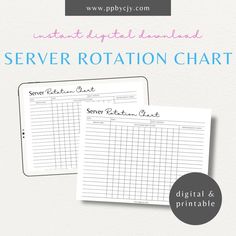 the ultimate digital hand - held server rottation chart with two sheets in front and bottom