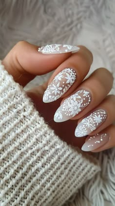 20 Stunning White Lace Nail Designs For A Dreamy Manicure Brown And Gold Nails, Natural Nude Nails, Viking Wedding Dress, Vacation Nail Ideas, Firework Nail Art, Square Nails Ideas, White Lace Nails, Coquette Nail