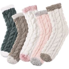 Specifications: Our womens fuzzy socks are made of 95% polyester + 5% spandex with super soft coral velvet inner. Machine & hand wash. Fit US shoe size 6 - 10. Soft, durable and warm, very comfortable to wear. Our slipper cozy socks combined elastic cuff in 5 different colors. The color matching is fresh and simple, helping you keep a good mood at all times. Also, these fuzzy socks are going well with all kinds of outfits and activities. The plush stitching and elastic cuff enables the womens fu Cosy Socks, Bed Socks, Fluffy Socks, Soft Sock, Fuzzy Slippers, Fuzzy Socks, Cozy Socks, Soft Corals, Winter Socks