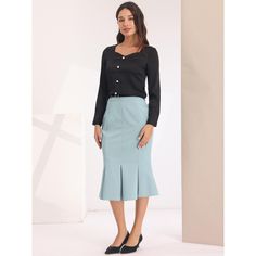 PRODUCT DETAILS: STYLE - Keep your look semi-formal and elegant in cool weather with this work skirt from Hobemty, featuring a pleated hem and below-knee length. OUTFIT - Comfortable and classic, pair with a semi-formal shirt and heels for a chic office look. OCCASION - Focused on Ladies' Semi-Formal Wear - This skirt can be a perfect addition to almost any outfit from formal to daily wear, great for work, meetings, office, businesses, work, parties, cocktails, weddings, casual, daily dressing, Fitted Lined Pleated Skirt For Office, Elegant Blue Fitted Pleated Skirt, Fitted Pleated Skirt For Business Casual Spring, Fitted Blue Pleated Workwear Skirt, Fitted Blue Pleated Skirt For Work, Elegant Blue Pleated Skirt For Formal Occasions, Fitted Skirt Suit For Office, Elegant Fitted Pleated Skirt For Business Casual, Semi-formal Fitted Pleated Skirt With Lining