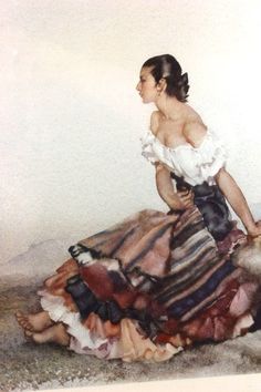 a painting of a woman sitting on the ground