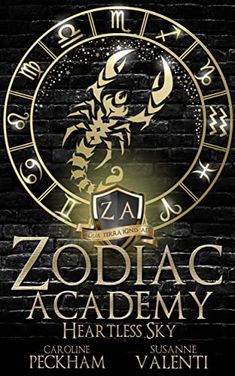 zodiac academy logo on a black brick wall