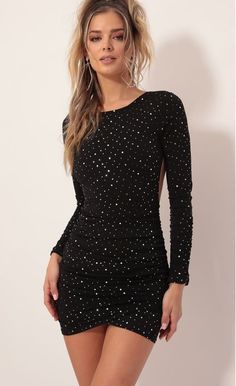 Party dresses > Josie Twinkling Open Back Dress in Black Fitted Party Dress With Cutout Back, Black Backless Dress With Ruched Back For Night Out, Backless Dress With Ruched Back For Night Out, Backless Bodycon Dress With Ruched Back For Night Out, Bodycon Backless Dress With Cutout Back For Night Out, Flirty Backless Dress With Ruched Back For Night Out, Black Backless Bodycon Dress With Ruched Back, Party Mini Dress With Cutout Backless Design, Glamorous Backless Mini Dress With Ruched Back