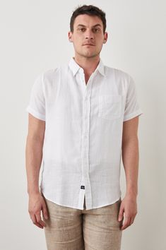 FAIRFAX SHIRT WHITE - FRONT BODY Navy And White, Patch Pocket, Button Down Shirt, Dry Clean, Relaxed Fit, White