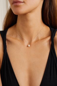 MATEO 14-karat gold, pearl and diamond necklace | NET-A-PORTER Layering Diamond Necklaces, Wedding Color Pallet, Single Pearl Necklace, Pearl Drop Necklace, Pearl And Diamond Necklace, Gold Pearl Necklace, Minimal Jewelry, Shiny Things, Drop Necklace