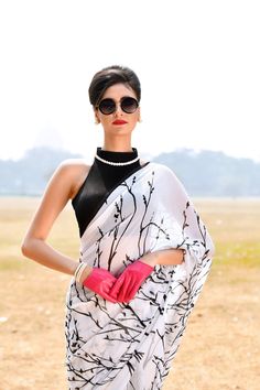 Purest Chiffon Modern Digitally Printed Black and white saree White Silk Blouse For Party, White Silk Blouse Piece For Party, Elegant White Dupatta For Evening, Elegant White Blouse For Party, White Saree Blouse Piece For Party, Elegant White Saree For Party, White Semi-stitched Party Blouse, White Blouse With Sheer Dupatta For Party, White Chiffon Blouse For Party