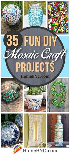 the cover of 35 fun diy mosaic craft projects