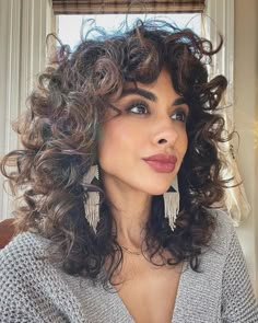 Shag Curly Haircut With Bangs, Shoulder Length Curly Hair With Bangs, Short Curly Shag With Bangs, Curly Hair With Fringe, Mullet Curly Hair, Curly Shag Haircut, Curly Cuts, Curly Cut, Natural Curly Hair Cuts