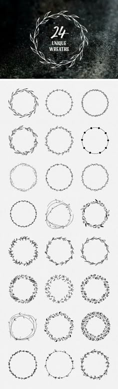 a bunch of different lines that are in the shape of wreaths and oval frames