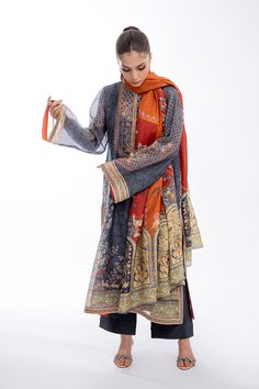 Shirin Semi-stitched Bohemian Kurta With Sheer Dupatta, Bohemian Silk Sharara With Sheer Dupatta, Tussar Silk Palazzo Set With Sheer Dupatta, Bohemian Designer Wear Dupatta With Dabka Details, Bohemian Designer Dupatta With Dabka Work, Bohemian Dupatta With Dabka For Designer Wear, Transitional Silk Kurta With Printed Motifs, Bohemian Cotton Silk Salwar Kameez For Navratri, Tussar Silk Anarkali Set With Sheer Dupatta