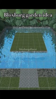 an image of a pool surrounded by grass and rocks with the words bloxburg garden idea above it