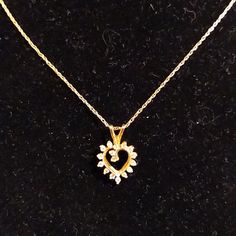 Pretty And Petite, This Little 14k Yellow Gold Genuine Diamond Heart Pendant Is Only 1/4" By 1/4". Approx .33ctw. Comes With A Delicate 18" 14k Yellow Gold Chain. Stamped 14k. Perfect For Valentine's Day....Or Any Day. 14k Gold Heart Pendant Diamond Necklace For Anniversary, Fine Jewelry Yellow Gold Double Heart Diamond Necklace, Gold Necklaces With Single Cut Diamonds For Valentine's Day, Classic Yellow Gold Heart Cut Jewelry, Yellow Gold Heart-shaped Cubic Zirconia Diamond Necklace, Heart-shaped Cubic Zirconia Diamond Necklace In Yellow Gold, Heart-shaped Yellow Gold Cubic Zirconia Diamond Necklace, Classic Diamond Jewelry With Heart Charm, Heart-shaped Yellow Gold Cubic Zirconia Necklace