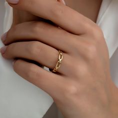 14K Gold Chain Ring, Chain Ring, Gold Ring, Organic Ring, Handmade Ring, Gift for Her ITEM DETAILS ❆ All our jewelleries are handmade with Love and Care 💓 ❆ Material: 14K Gold. ❆ Gram: 1,69 gr ❆ Each item is made to order. Since all of our products are handmade, there may be -) 10% deviation in the specified weight. ❆ DO YOU LIKE THIS RING? You can get more information about it below but if you have any questions, just send a message. PACKAGING ❆ They are sent in Hems Jewellery's special design Gold Plated Chain Rings As Gift, Gold Chain Ring For Gift, Gold Link Jewelry With Ring Detail, Gold Link Rings For Anniversary, Wedding Rings With Chain Detail, Gift Jewelry Chain Open Ring, Gold Rings With Adjustable Chain Fine Jewelry, Fine Jewelry Adjustable Chain Gold Rings, 14k Gold Open Ring With Adjustable Chain