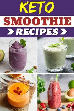 the keto smoothie recipe is shown in four different pictures