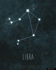 the zodiac sign libra is shown in the night sky with stars on its side