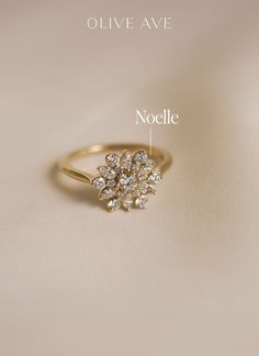 14K Yellow Gold | Noelle features a dainty round center stone with a burst double halo made of various stones set flush on a half round shank. Double Halo, Jewelry Companies, Perfect Ring, Lab Diamonds, High Quality Jewelry, Stone Settings, Wedding Stuff, Types Of Metal, Gold Color