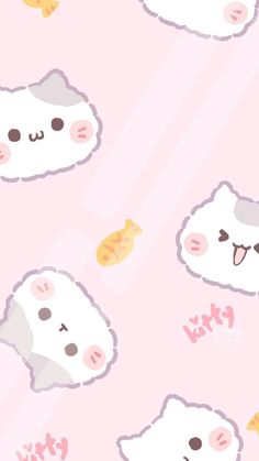 a pink wallpaper with some cute animals on it