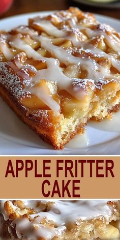 an apple fritter cake on a white plate