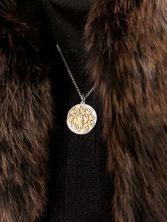 Add some sunshine to your wardrobe with Laurel's timeless Sol design – the handcrafted look of this pendant necklace with its oxidized silver sun over a disc of amber cloisonné enamel glows with artful intrigue and originality. Sol Earrings also available. Item Number: 5068Dimensions: Pendant is 1.19"L x 1.25"W; 19" chain with 1" extender. Material: Oxidized silver-plated pewter hand-painted with colored enamel. All Laurel Burch jewelry is eco-friendly, lead and nickel free. Silver Medallion Necklace With Sun Design, Silver Medallion Jewelry With Sun And Moon Design, Silver Sun And Moon Medallion Jewelry, Luxury Medallion Necklace Gift, Sun Design Medallion Necklaces As Gift, Sun Design Medallion Necklace For Gift, Sun Design Medallion Necklace Gift, Laurel Burch, Cloisonne Enamel