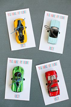 four cards with cars on them and the words you make my heart