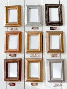 several different colored frames hanging on the wall