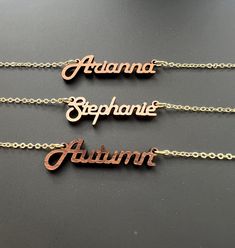 "Wooden Name Necklace with 14k Gold Chain. Personalized Jewelry, Custom Name Jewelry, Personalized Gift, Mothers Day Gift, Gift for Mom, Gifts. Name or Word Necklace ❤️HOW TO ORDER: ♥︎Choose Length ( Pendant is included in chain length. The Necklace is opened and laid straight and necklace length is measured end to end) ♥︎ In Personalizing box, enter desired name or word (Max 10 letters) ❤️ADDITIONAL INFORMATION: ♥︎14K Gold Plated Cable Chain 2mm Thick (0.07 Inch) ♥︎1/8\" Inch Hardwood ♥︎14K Gol Custom Name Pendant Necklace As Gift, Elegant Brown Personalized Jewelry, Custom Name Pendant Necklace As Personalized Gift, Engraved Brown Necklace For Gift, Personalized Brown Necklace For Gift, Custom Name Pendant Jewelry For Gift, Handmade Rose Gold Name Necklace As Personalized Gift, Handmade Rose Gold Name Necklace For Personalized Gift, Custom Wood Sign Necklace