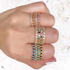 COLOR RINGS | CUBIC ZIRCONIA JEWELRY | VIBRANT COLORS | RING STACKING | RING STACKS | RAINBOW | COLORFUL RINGS | BEZEL SET | BAND RINGS | MIX & MATCH RINGS Stackable Cubic Zirconia Crystal Ring With Round Band, Adjustable Stackable Crystal Ring Fine Jewelry, Promise Stackable Eternity Band, Stackable Crystal Round Band Ring For Promises, Stackable Crystal Ring With Round Band For Promise, Adjustable Stackable Rings With Cubic Zirconia, Stackable Crystal Promise Ring With Round Band, Cubic Zirconia Stackable Promise Ring, Stackable Cubic Zirconia Birthstone Ring