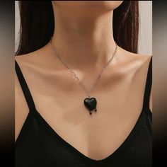 This Unique Piece Is A Wonderful Addition To Your Wardrobe And Your Style; Sure To Get Lots Of Compliments! Great For Valentine’s Day Or Anytime! Gsunwp50y00m6wu Silver Grunge Jewelry For Valentine's Day, Grunge Heart-shaped Metal Necklace, Grunge Metal Necklaces For Valentine's Day, Black Metal Heart Necklace For Party, Trendy Black Metal Heart Necklace, Grunge Necklace For Valentine's Day Gift, Grunge Heart-shaped Necklace For Gifts, Emo Style Necklaces As Gifts, Black Metal Heart Necklace With Adjustable Chain