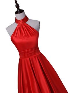 Red Long Party Dresses, Halter Satin High Quality Formal Dresses, Red Formal Gowns on Luulla Red A-line Satin Dress For Prom, Red Satin A-line Dress, Red Satin Dress For Prom Season, Red Satin Dress For Banquet, Red Satin Mini Dress For Homecoming, Red Satin Dress For Prom, Red Satin Dress For Prom Season Banquet, Red Satin Dress For Banquet During Prom Season, Red Satin Dress With Satin Finish