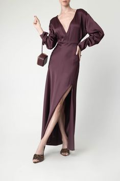 Lapointe v neck long dress in mulberry. 61% ACETATE, 39% VISCOSE Dry Clean Made in USA V Neck Long Dress, Fall Collections, Old Money, Long Dress, Autumn Fashion, Cocktail Dress, Dress Outfits, Dry Clean, Gifts For Her