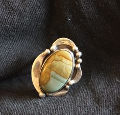 Vintage Native American Jasper Sterling Silver Ring Size 10 Excellent condition  Unique find Matching pendant sold separately  Blue and Beige stone  Yellow/brown tints Collectible Brown Jewelry With Natural Stones, Vintage Jasper Jewelry With Natural Stones, Unique Jasper Ring Jewelry, Brown Natural Stones Jewelry For Collectors, Brown Polished Agate Jewelry, Vintage Brown Jewelry With Polished Finish, Artisan Brown Untreated Jewelry, Artisan Brown Oval Jewelry, Antique Brown Agate Jewelry