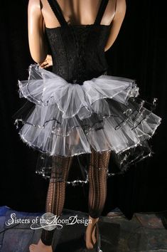 Fairy dance Bustle beautiful trimmed burlesque tie on white black halloween costume  - One Size XS-X Fitted Corset For Party And Cosplay Events, Fitted Fantasy Corset-style Costume, Fitted Fantasy Costume With Underbust Style, Fantasy Fitted Overbust Costumes, Fitted Underbust Halloween Costume, Halloween Party Petticoat With Ruffles, Halloween Ruffled Petticoat For Party, Halloween Costume Party Fitted Corset Dress, Fitted Corset Dress For Halloween Costume