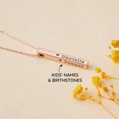 "This beautiful grandma necklace is engraved with your children's names on each charm. It's a perfect gift for your loved one with up to 4 personalized sides. PRODUCT INFO * Material: Solid 925 Sterling Silver * Finishing: Silver - Yellow Gold - Rose Gold * Measurements: Pendant measures approx. 4mm x 4mm x 32mm * Necklace length: Up to 24 inches (excluding pendant's length) * By default, silver items comes with BLACK engraving and gold-plated item comes with CLEAR engraving HOW TO ORDER * Selec Engraved Charm Necklaces For Birthday And Mother's Day, Mother's Day Birthstone Name Necklace As A Gift, Mother's Day Birthstone Name Necklace Gift, Mother's Day Gift Birthstone Name Necklace, Engraved Charm Necklace For Birthday And Mother's Day, Engraved Necklaces For Mother's Day Birthday Gift, Rose Gold Birthstone Necklace For Birthday, Name Necklace With Birthstone For Birthday And Mother's Day, Name Necklace For Birthday Gift With May Birthstone