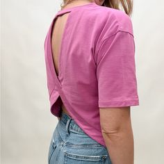 Show Off Your Playful Side In Our Open Back Tee. Made With Lightweight Fabric And A Bold Magenta Color, This Top Is Perfect For Yoga Or Pairing With Denim. Embrace The Unexpected With Our Unique Design. Don't Miss Out On This Must-Have Piece! Contents: Cotton Blend Imported Chic Crop Top T-shirt For Spring, Chic Spring Crop Top T-shirt, Pink Fitted Tops For Everyday, Fitted Pink Top For Everyday, Stretch Crop Top T-shirt For Day Out, Chic Pink Tops For Everyday Wear, Chic Pink Tops For Everyday, Chic Pink Everyday Tops, Trendy Pink Everyday Tops