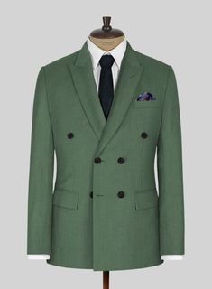 Fuse style and substance effortlessly with this unique hued jacket. The Napolean Moss Green Wool Suit is elegant and exudes a polished all-purpose look. Crafted from wool  blend, this suit is stylishly designed from the finest wool fabric. Wear it with matching trousers, a white shirt, a maroon tie and black dress shoes to complete the look.  Look Includes   Napolean Moss Green Wool Fabric  Double Breasted Jacket Style  Peak Lapel  Horn Royal Black Buttons  Single Vent  Three Cuff Buttons     Cl