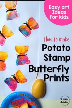 butterfly craft for kids, butterfly art ideas, potato stamp Vegetable Stamping Art, Vegetable Printing Art For Kids, Potato Stamping Art, Potato Stamp Art, Jack And Jill Ideas, Class Activity Ideas, Potato Stamping, Vegetable Printing, Potato Stamps