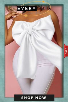 White Sexy Solid Backless with Bow Strapless Tops White Strapless Top For Club, White Strapless Club Top, Chic White Tube Top For Night Out, White Strapless Top For Party, White Backless Top For Evening, Chic White Backless Tube Top, White Off-shoulder Tube Top For Evening, White Off-shoulder Tube Top For Night Out, Chic White Tube Top For Club