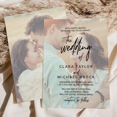 a wedding card with an image of two people kissing