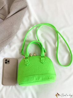 BirdinBag - Neon Green Mini Dome Bag with Snakeskin Embossed Design Dome Bag, Embossed Design, Bag Bag, Neon Green, Emboss, Snake Skin, Polyester Material, 20 Cm, Hot Pink