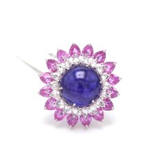 Designer Colorstone Jewelry by Jewelove Gemstone : Tanzanite, Pink Sapphire & Rose Cut Diamonds Carat Weight of Tanzanite : 15.63 cts. Carat Weight of Pink Sapphire : 5.83 cts. Carat Weight of Rose Cut Diamonds : 1.45 Cts. Metal : 18K White Gold Gold Purity : 18K Purity Mark : 18K Gross Weight : 10.16 grams Certificate of Authenticity : SGL / Veega Gem Lab P.S. : This ring has been sold. Please call us at +91-9828012999 or email at WeCare@Jewelove.in to inqure about similar emeralds. Round Multi-stone Sapphire Ring, Round Multi-stone Tanzanite Gemstones, Round Pink Sapphire Gemstone Jewelry, Round Tanzanite Gemstones With Accent Stones, Pink Sapphire Round Gemstones For Gifts, Round Pink Sapphire Gemstones For Gift, Pink Sapphire Gemstones Gift Round Shape, Pink Sapphire Gemstones As A Gift, Multi-stone Tanzanite Round Ring