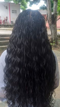 Braid With Curls At The End, Winter Braids Hairstyles, Long Black Box Braids, Braids Color Ideas, Braid Color Ideas, Curly Hair With Braids, Box Dreads, Winter Braids, Mermaid Braids