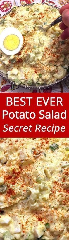 the best ever potato salad recipe is in this photo