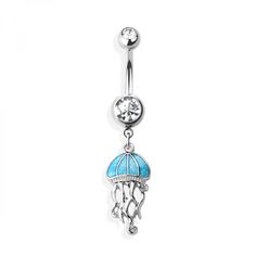 PRICES MAY VARY. STYLE: Dangling Shimmery Jellyfish Navel Belly Button Ring MATERIAL: 316L Surgical Stainless Steel, Cubic Zirconia, & Synthetic Opal GAUGE/BAR THICKNESS: 14GA (1.6mm) DIAMETER LENGTH: 3/8" (10mm) Cute Belly Button Piercing, Unique Belly Rings, Future Jewelry, Shiney Things, Shark Jewelry, Cute Belly Rings, Dainty Gold Jewelry, Belly Button Jewelry, Daisy Wallpaper