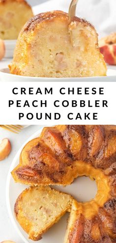 A slice of southern peach cobbler pound cake. Peach Cobbler Pound Cake, Peach Pound Cakes, Peach Dessert Recipes, Peach Recipes, Peach Desserts, Peach Recipe, Bundt Cakes Recipes, Party Platters, Pound Cakes