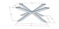 a drawing of a table with four legs and three leaves on the top, as well as measurements