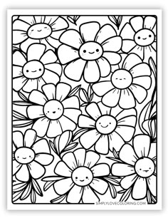 a coloring page with flowers in the background