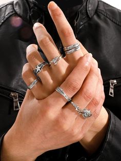 Colour: Silver Gender: Unisex Fabric: Zinc alloy Luxury Silver Men's Ring With Spiritual Style, Luxury Silver Bohemian Men's Ring, Guy Jewelry, Silver Crown Ring, Streetwear Jewelry, Edgy Jewelry, Mens Fashion Jewelry, Mens Rings Fashion, Estilo Punk