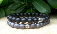 Ying Yang Mens Womens Couples Gemstone Bracelet, Yoga Bracelets, Mala Beads, Reiki Matt Black & Gray Onyx Bracelets, Positive Energy Balance by Braceletshomme on Etsy Black Engraved Spiritual Bracelets, Black Spiritual Engraved Bracelets, Spiritual Black Engraved Bracelets, Black Symbolic Engraved Bracelets, Symbolic Black Engraved Bracelets, Black Engraved Bracelets For Friendship, Black Inspirational Friendship Bracelets, Inspirational Black Friendship Bracelets, Adjustable Personalized Bracelets For Meditation